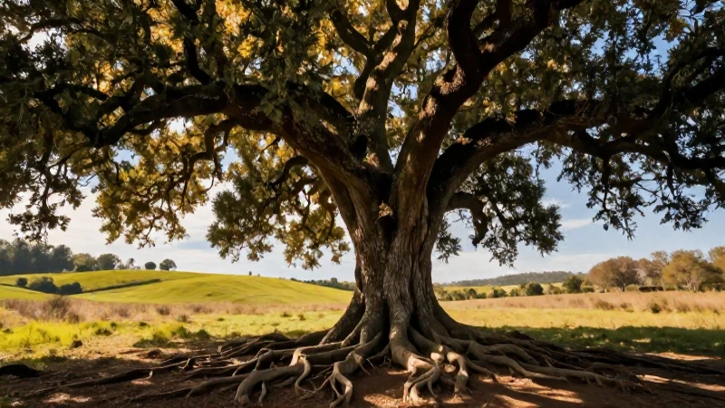 Encino: el árbol que da vida y sustento en Los Junco 6 Roble majestuoso bajo luz dorada y cielo mexicano
