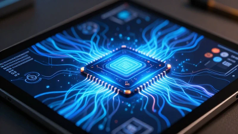 Microchip brillante y moderno con gráficos educativos