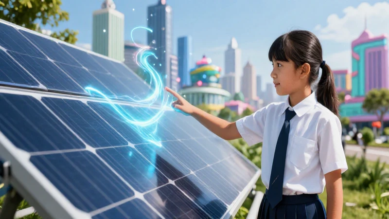 Estudiante moderno interactúa con energía solar sostenible