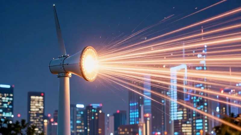 Turbina industrial moderna y brillante en ciudad futurista