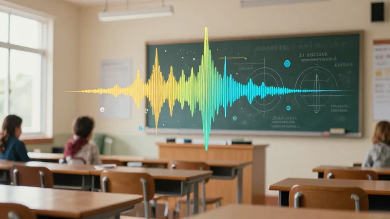 Visualización abstracta de energía en un aula moderna