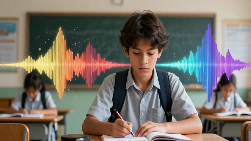 Estudiante enfocado en aula mexicana vibrante y detallada