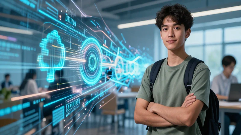 Estudiante moderno con datos visuales impactantes