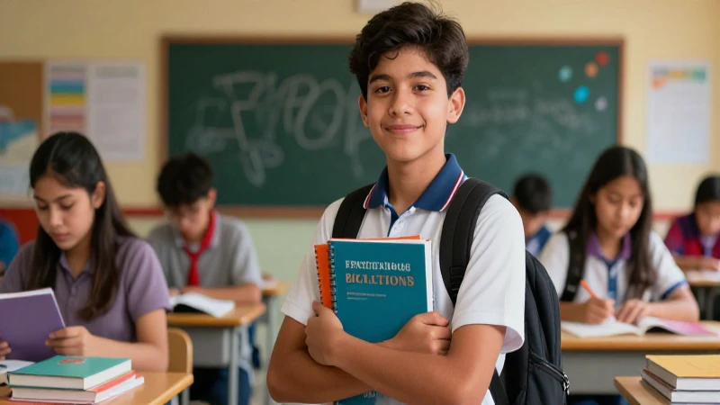 Estudiante mexicano confiado en ambiente académico vibrante
