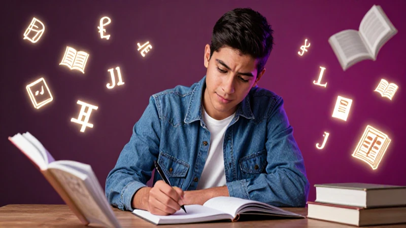 Estudiante mexicano universitario escribe en un ambiente vibrante