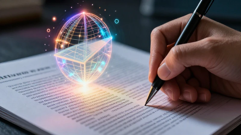 Manos escriben sobre papel con estructuras educativas brillantes