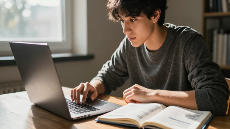 Ensayo: Estructura y Partes Esenciales con Ejemplos 6 Joven enfocado frente a su laptop