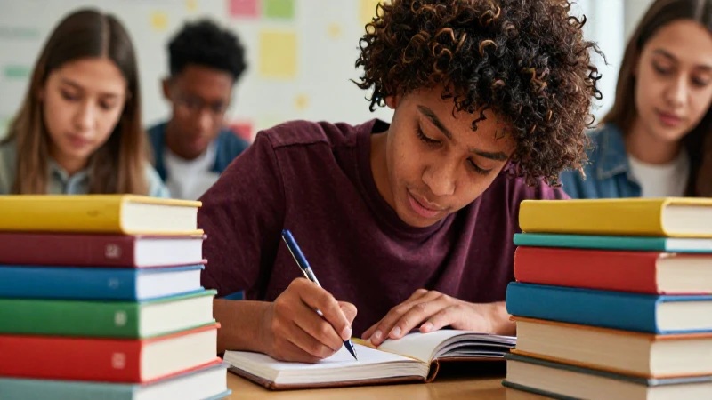 Qué es un ensayo: tipos, partes, características y ejemplos 3 Estudiante escribe con intensidad en entorno vibrante
