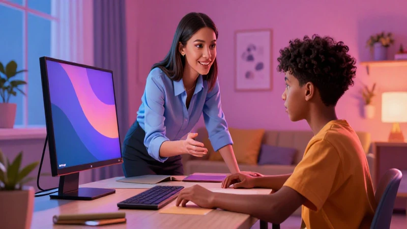 Cómo funciona Enseñas y Aprende en Casa en Chile 6 Educador guiando estudio con ambiente moderno e hiperrealista