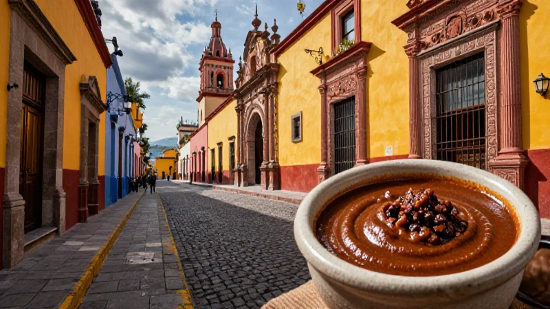 Mole auténtico en vibrante calle colonial de Puebla