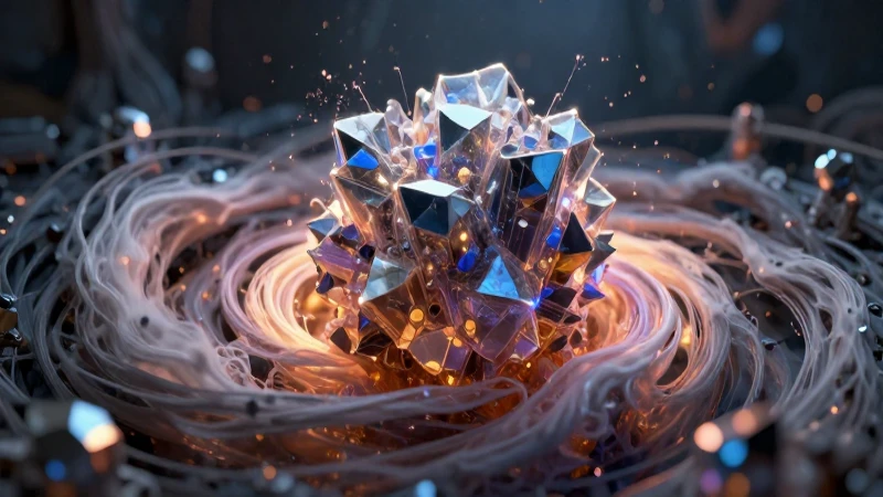 Entropía: Concepto, Ejemplos y Entropía Negativa Explicados 6 Cristal brillante surge de energía caótica