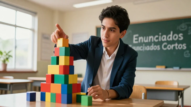 Maestra explica conceptos con bloques didácticos modernos