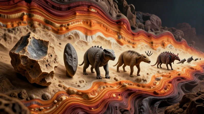 Evolución de vida y fósiles en un diseño visual