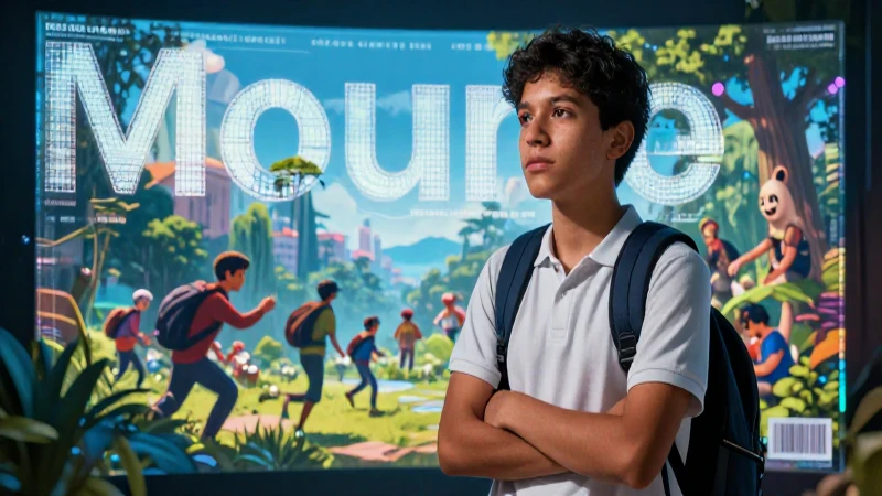 Joven mexicano mira holograma educativo moderno