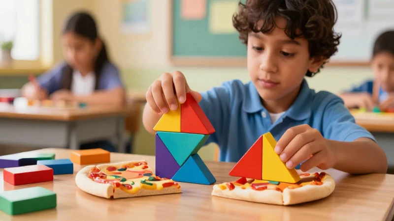 Equivalencias de fracciones: sencillas y rápidas 5 Estudiante aprende fracciones con pizza y bloques en clase