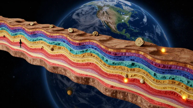 Geología educativa: corte dinámico con fósiles