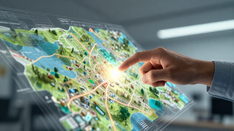 Mano digital en mapa holográfico profesional