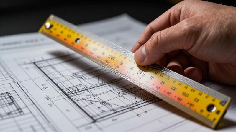 Manos profesionales miden plano arquitectónico detallado
