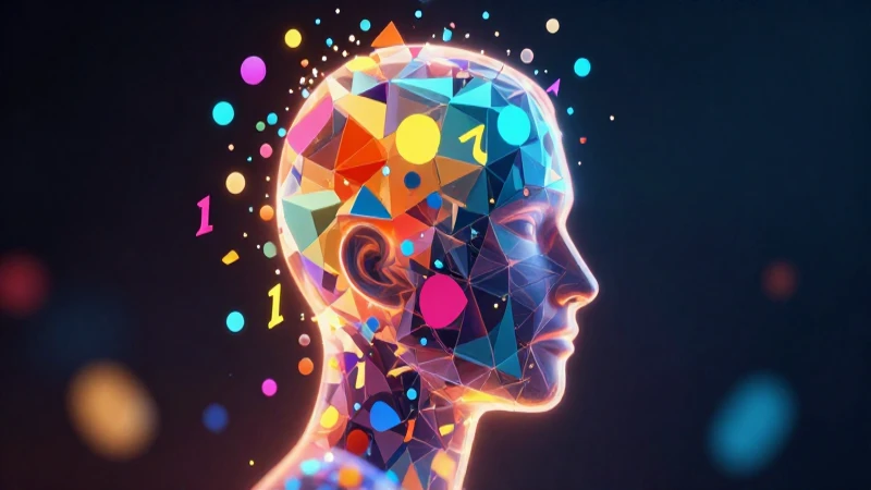 Fracciones y decimales: ejemplos de notación decimal 7 Cabeza humana abstracta con formas geométricas flotantes