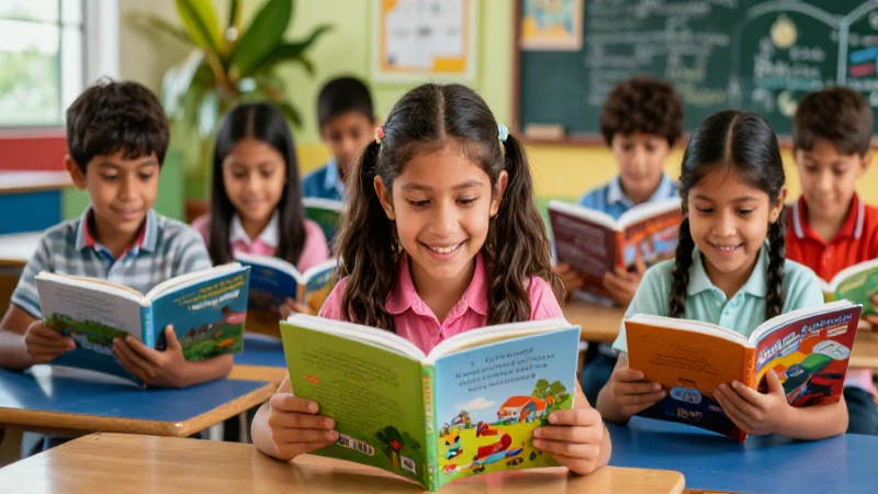 Aprende a escribir y comparte tus cuentos con nuestra guía completa 4 Niños mexicanos felices leen en clase vibrante