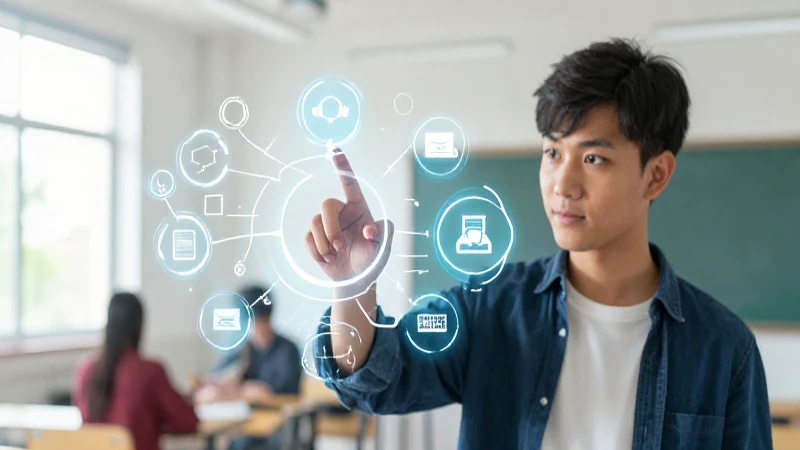 Estudiante interactúa con mapa mental brillante y moderno
