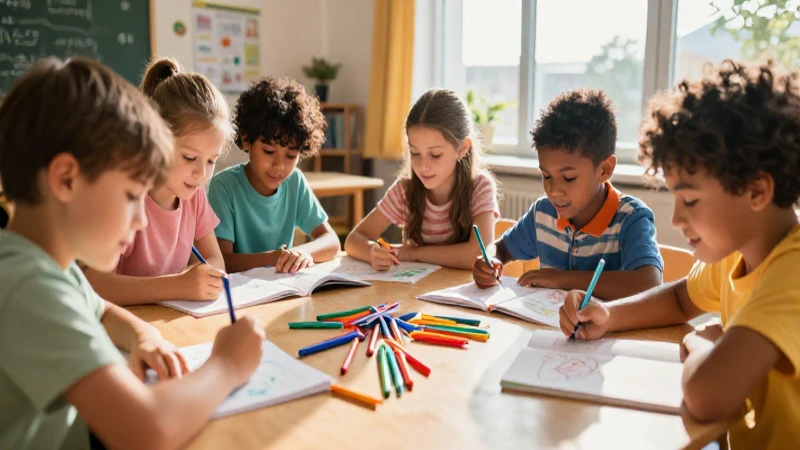 Niños felices aprendiendo con luz creativa