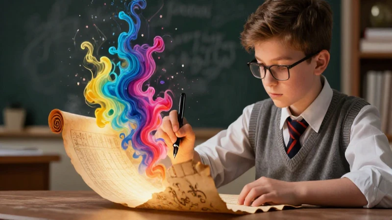 Estudiante moderno aprende con saber antiguo brillante