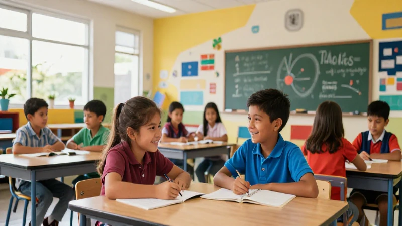 Aula vibrante con niños mexicanos felices