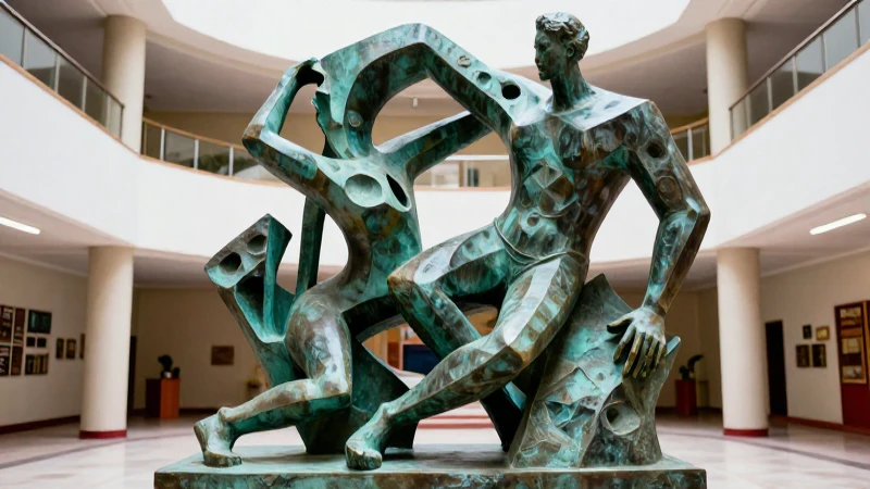 Esculturas: Concepto, características, tipos y función 3 Escultura clásica y moderna en un ambiente educativo vibrante