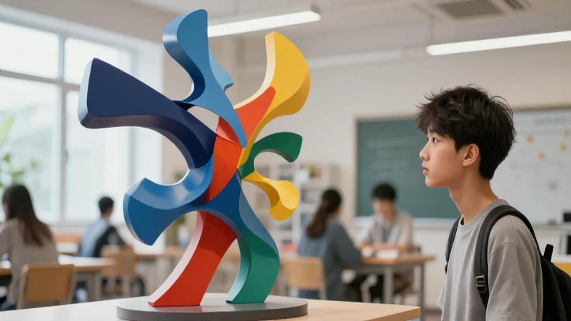 Esculturas: Concepto, características, tipos y función 7 Estudiante ve escultura abstracta moderna