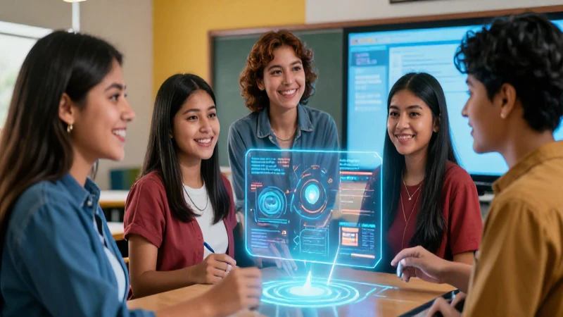 Estudiantes y educadores interactúan con interfaz holográfica