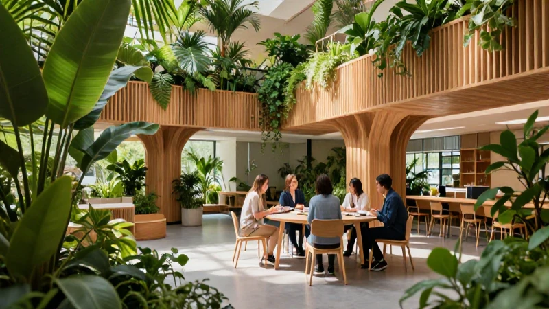 Conoce un espacio de convivencia único: encuentra armonía y conexión 4 Espacio educativo moderno, natural y fotorrealista