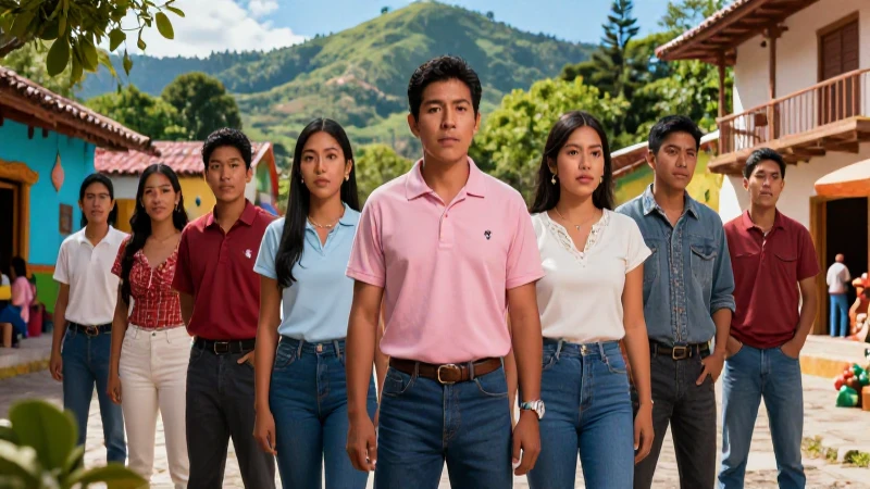 Jóvenes mexicanos en vibrante plaza indígena
