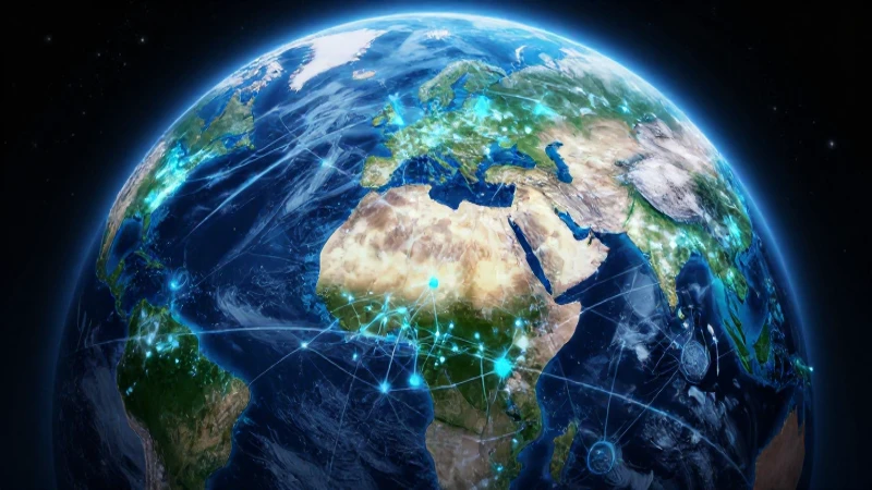 Visual detallada de la Tierra tecnológica en órbita