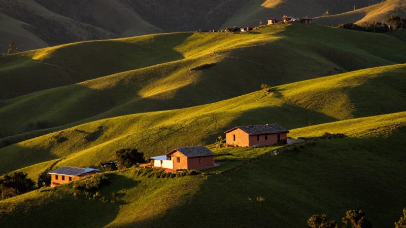 Paisaje rural vibrante, verde y tradicional