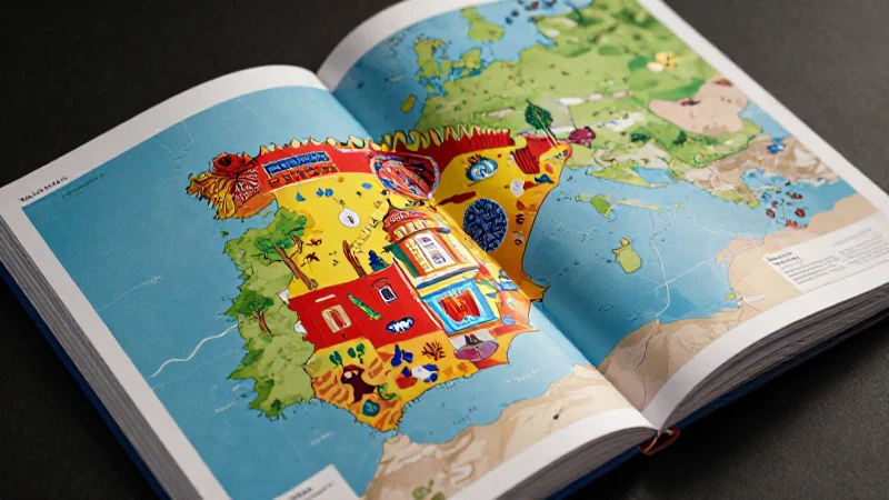 España: Cultura, Economía, Población y Características Clave 6 Mapa artístico de España en un libro vibrante