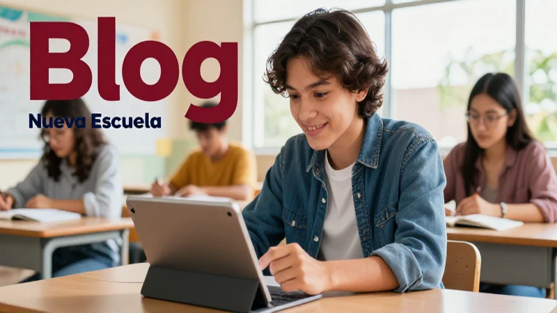 Estudiante mexicano aprende español en aula moderna