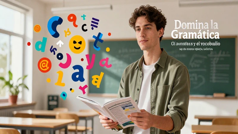 Joven domina gramática y vocabulario en un entorno moderno