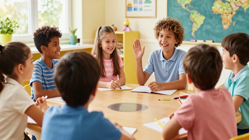 Niños aprendiendo en ambiente vibrante y premium
