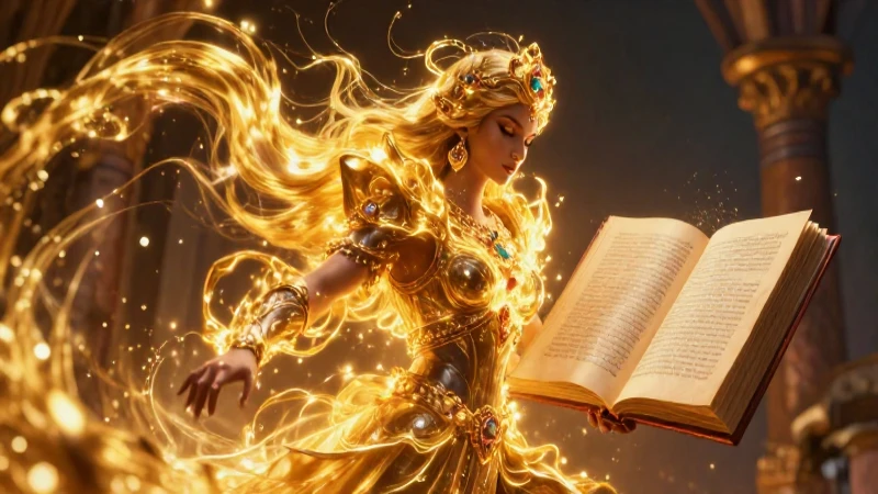 Figura inspiradora, arte dorado y vibrante