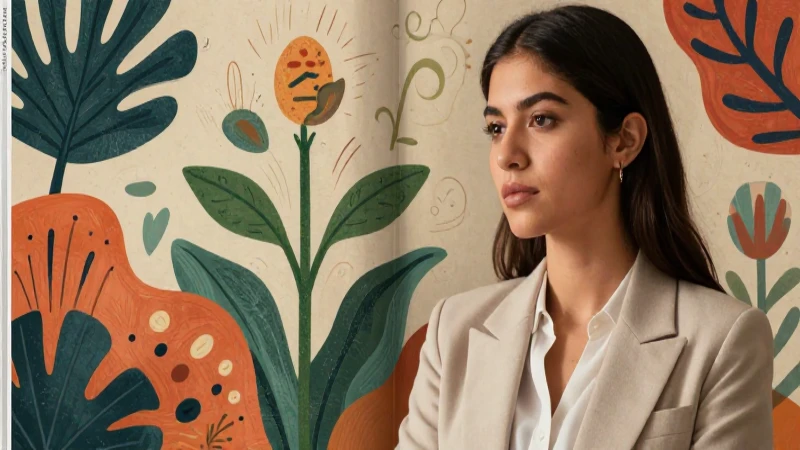 Retrato de mujer contemplativa y simbolismo de crecimiento