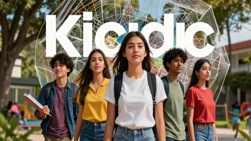 Estudiantes mexicanos en un diseño geométrico vibrante