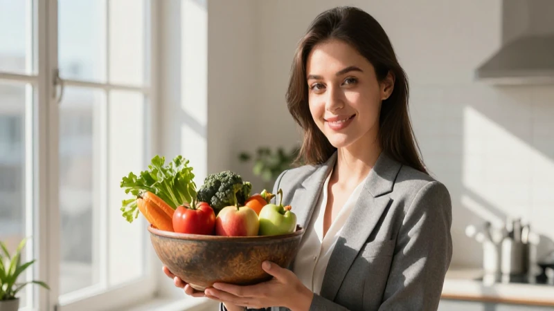 Estilo de vida: 10 claves para un bienestar integral 3 Joven profesional sonríe sosteniendo bowl de fruta color