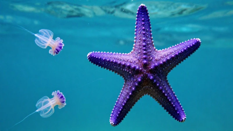 Estrella púrpura detallada en aguas turquesas