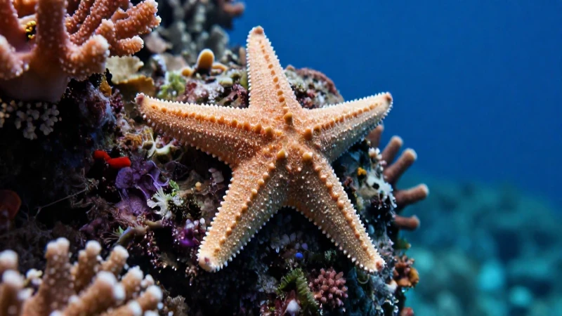 Estrella marina bioluminiscente regenerándose en el océano