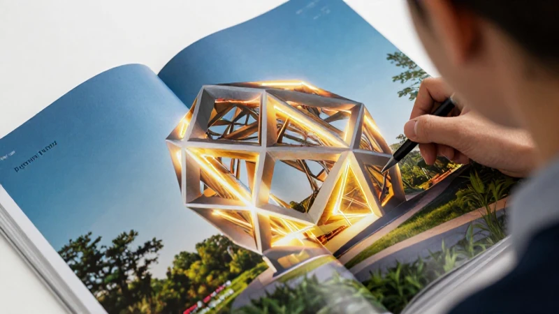 Estudiante enfocado con estructura geométrica moderna