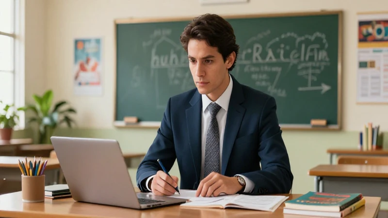 Profesor disciplinado en un aula moderna