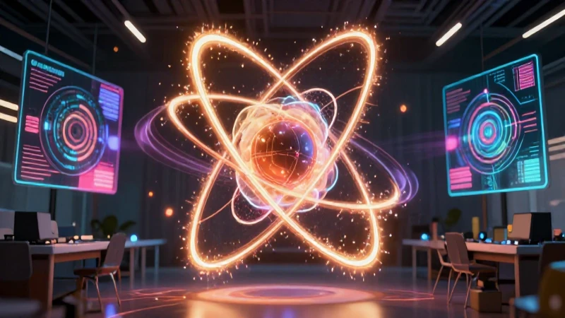 Estructura de la materia: fundamentos en Física moderna 7 Visual futurista de la estructura atómica y la ciencia