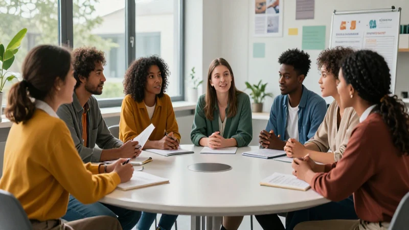 Organiza debates dinámicos y efectivos: Estructura de una mesa redonda 8 Educadores debaten apasionadamente en una mesa moderna