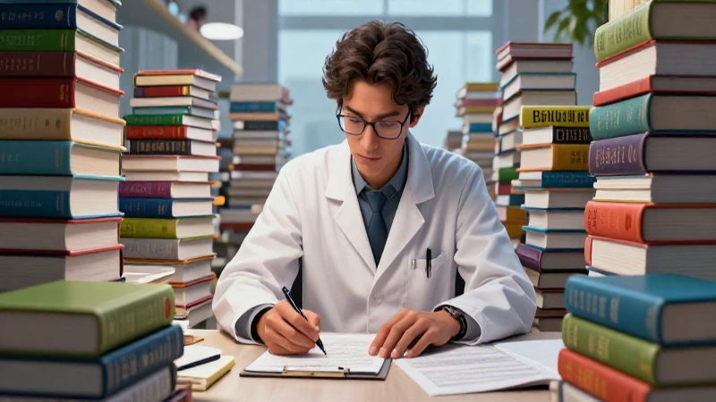 Investigador académico concentrado entre libros detallados
